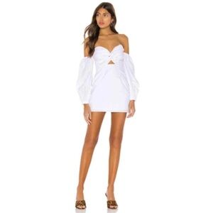 Superdown Revolve Flynn White Ruched Sleeve Tie Front Mini Dress Size XS Y2K
